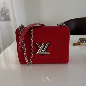 Louis Vuitton Red Crossbody Bag with Silver Chain